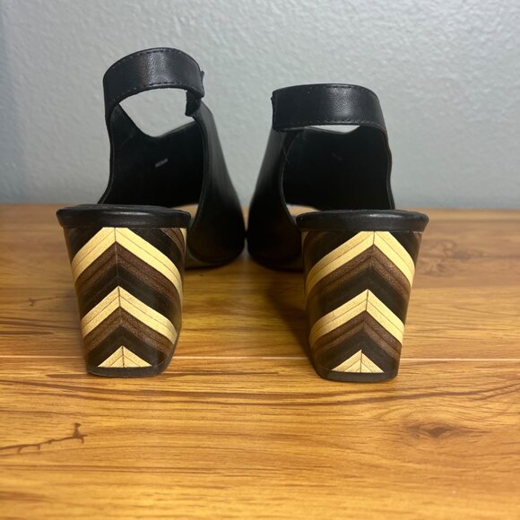 Eileen Fisher Leather Slingback Sandals Size 8 Open Toe Italian‎ Black Slip On - Picture 6 of 10